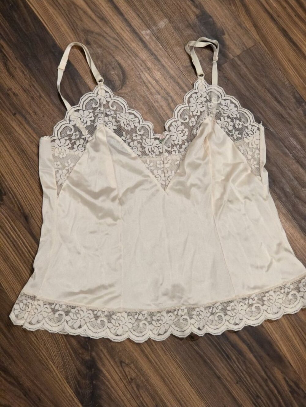 Vtg Maidenform Chantilly Cami Cream Satin Lace Tank Sz 36 ILGWU Coquette Bride